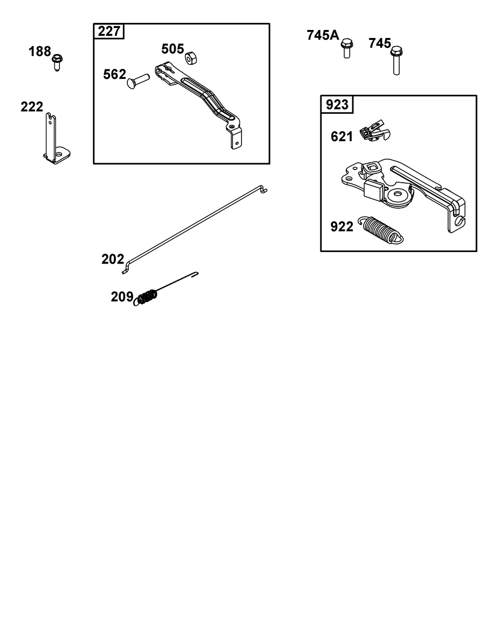 Controls Group Diagram and Parts List for 08P602-0019-H5 020000 - 09Z999 Briggs and Stratton Engine